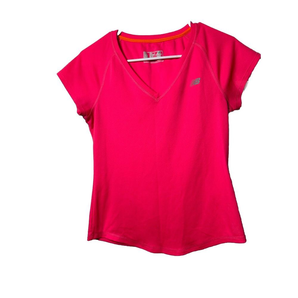 New Balance Hot Pink Women's V Neck Althetic Fitness Tee, Size Medium